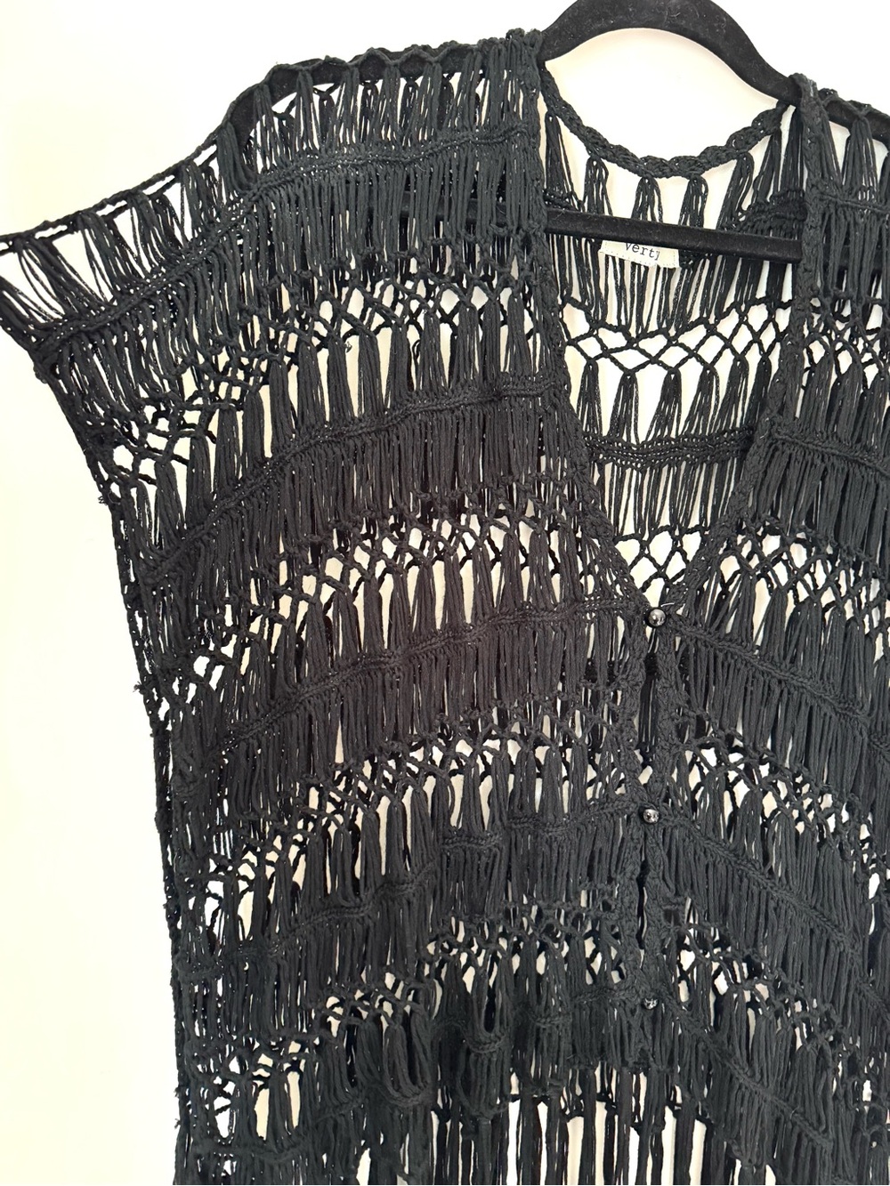 Verty Black Crochet and fringe poncho top - Picture 2 of 7